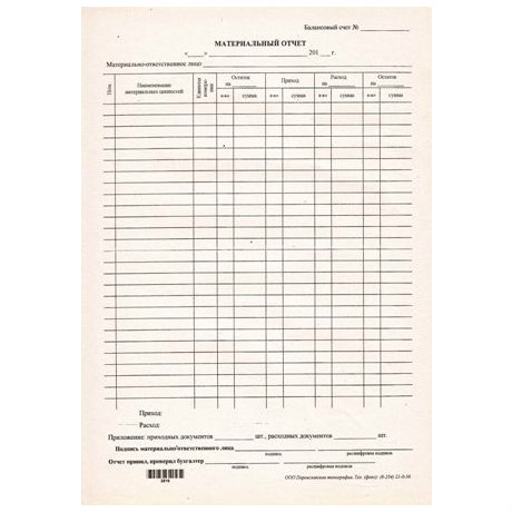 Материальный отчет м 19 образец